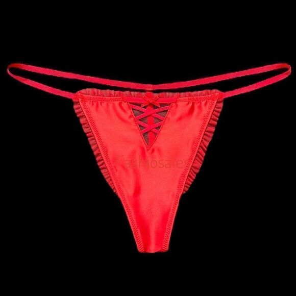 Victorias Secret Dream Angels Soft Satin Ruffle Trim V String  thong Panty Red - Picture 6 of 9